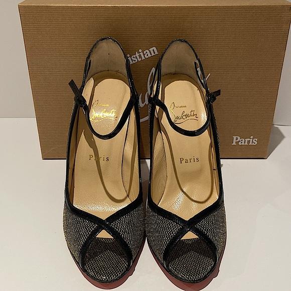 Christian Louboutin 1 EN8 100 Glitter York Gold/Black - Picture 2 of 12